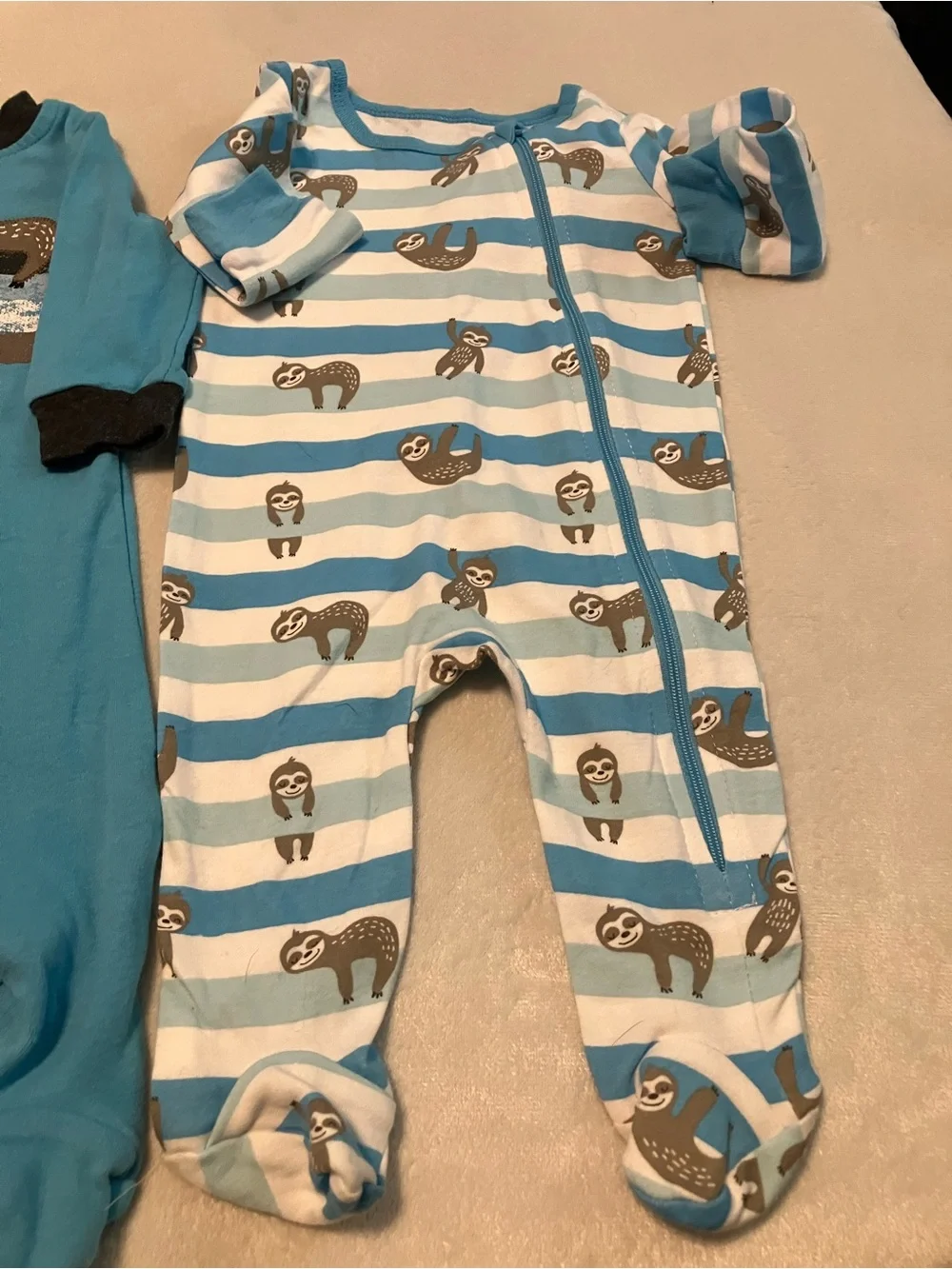 Blue Striped Sloth Footed One-Piece Footie Pajamas Set